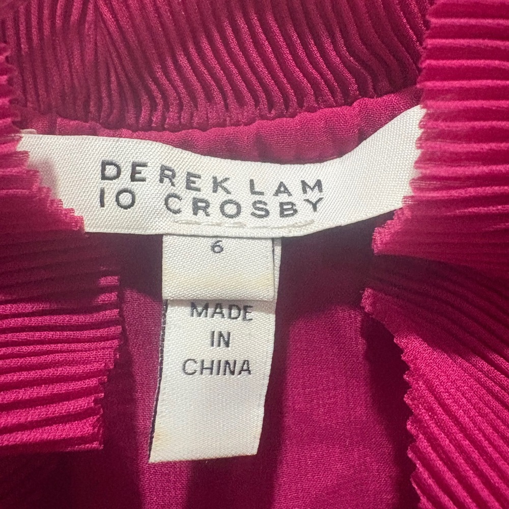 Derek Lam 10 Crosby Magenta Pleated Mock Neck Tie Sleeveless Blouse Size 6 - Picture 3 of 6